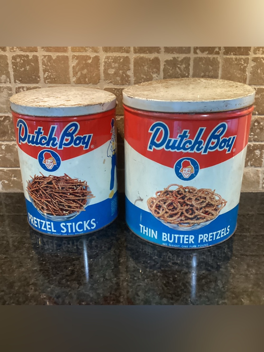 Dutch Boy Vintage Red & Blue Pretzel Canisters - Pair
